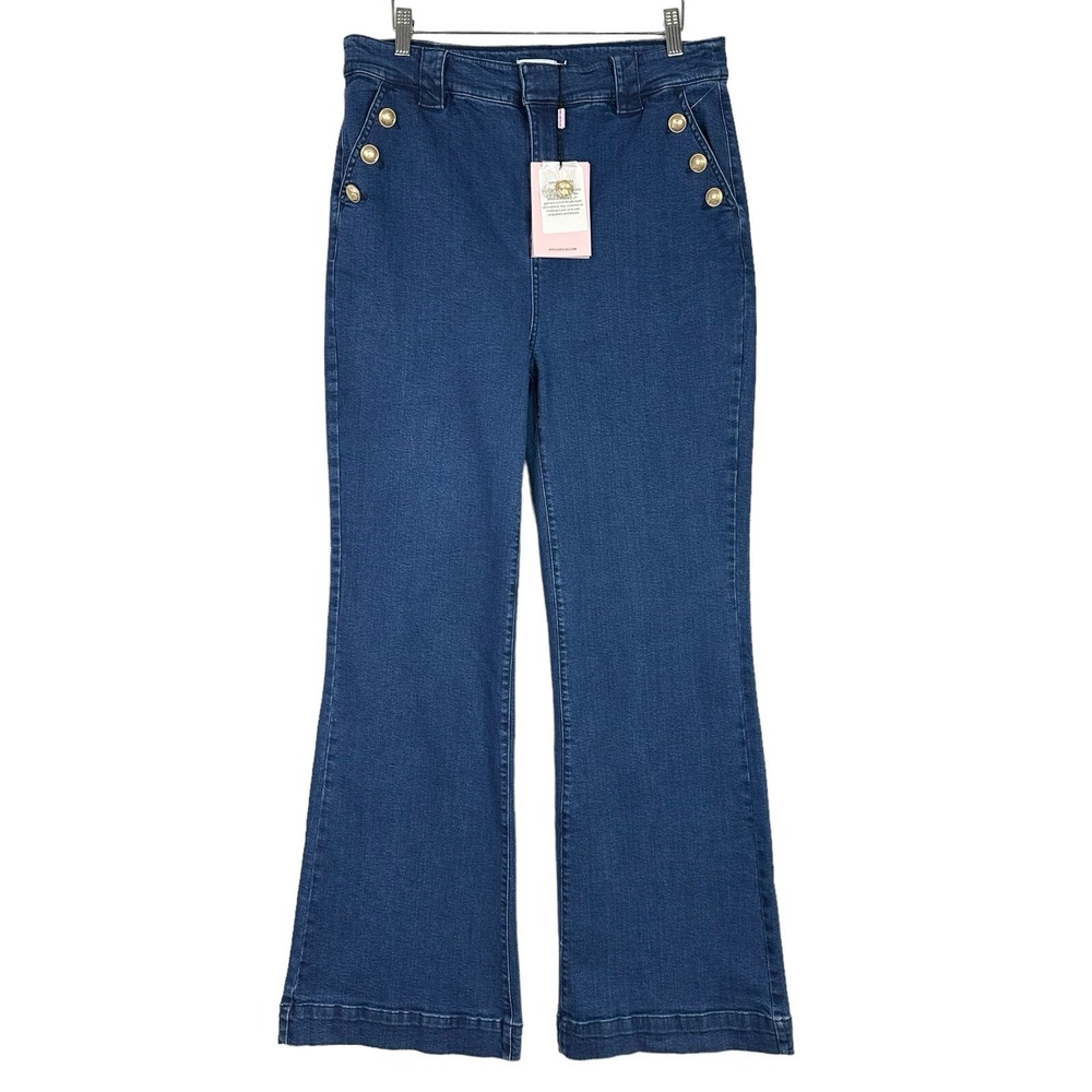 Avec‎ Les Filles NWT Sailor Flare Jeans Womens High Rise Blue Denim Button Front